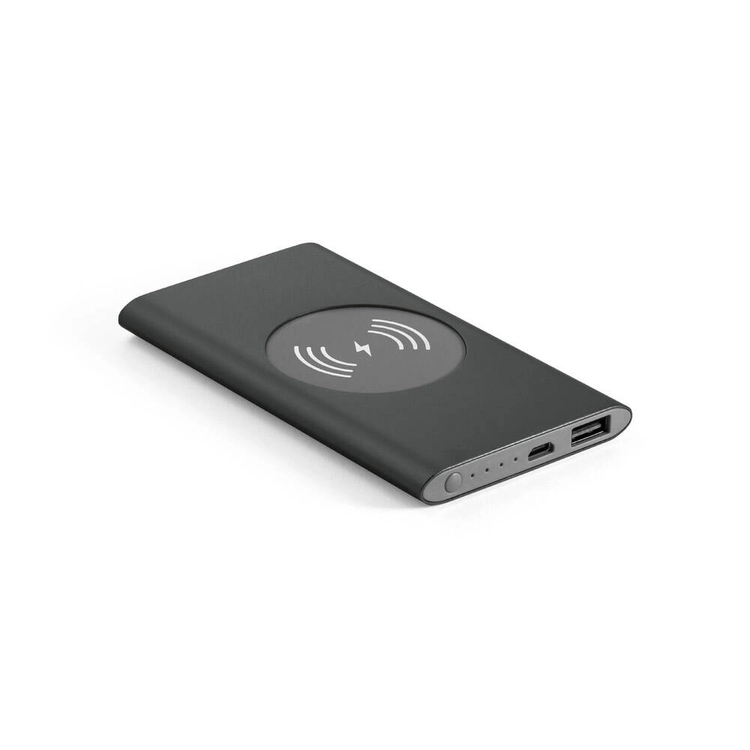 CASSINI. Power bank 4.000 mAh z bezprzewodową ładowarką 5W z aluminium pochodzącego z recyklingu (100% rAL)