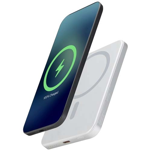 Powerbank Avis 5000 mAh z recyklingowanego aluminium posiadającego certyfikację RCS, z wbudowanym magnesem 