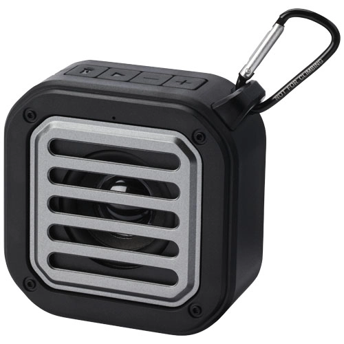 Solo plastikowy głośnik solarny Bluetooth® IPX5 o mocy 3 W z karabińczykiem wykonany z tworzywa pochodzącego z recyklingu z c