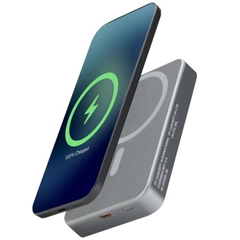 Powerbank Avis 10 000 mAh z recyklingowanego aluminium, z wbudowanym magnesem , Metaliczny grafitowy 12444582