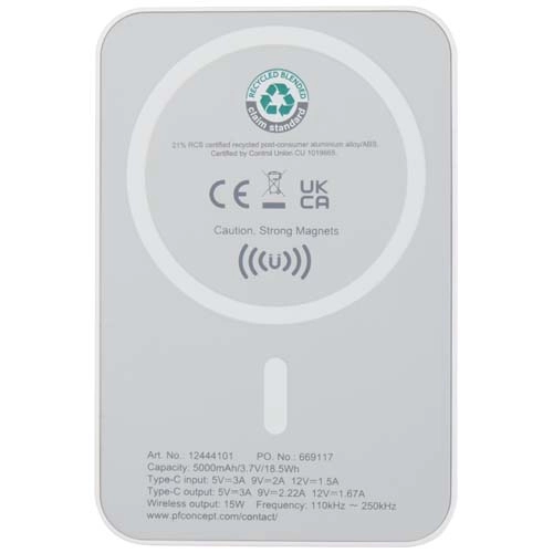 Acrab magnetyczny bezprzewodowy powerbank o pojemności 5000 mAh i mocy 15 W z technologią PD 20 W — wykonany z tworzyw sztycz