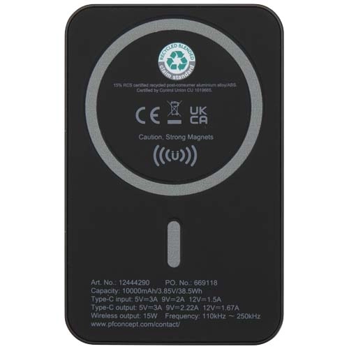 Acrab magnetyczny bezprzewodowy powerbank o pojemności 10 000 mAh i mocy 15 W z technologią 20 W PD — wykonany z tworzyw sztu