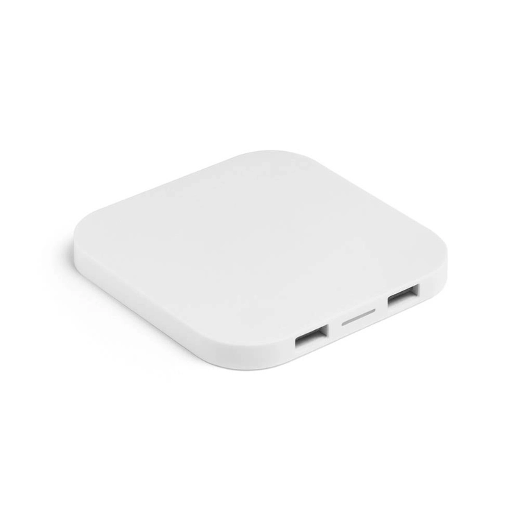 CAROLINE. Ładowarka bezprzewodowa Superfast 15W z 2 portami USB-A w ABS pochodzącego z recyklingu (60% rABS)